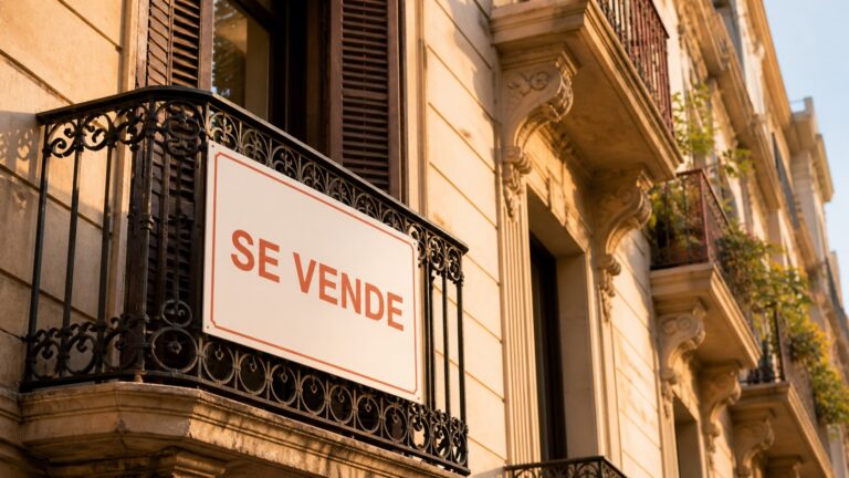 Cartel de Se Vende en el balcón de una vivienda, estrategia de precio correcto al vender
