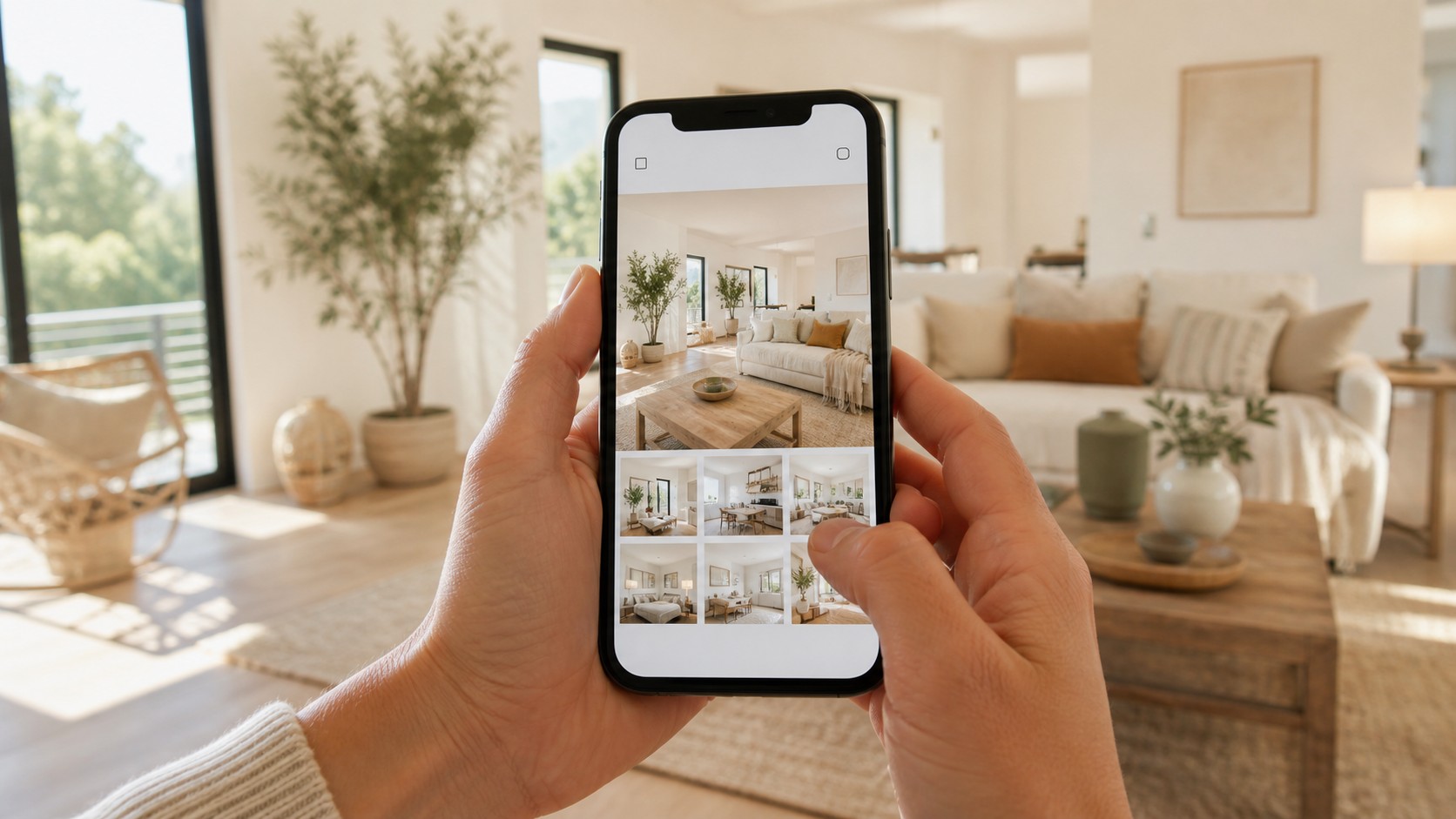 Móvil mostrando la galería de fotos de una vivienda recién publicada en el anuncio de venta